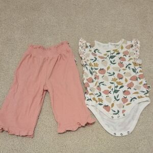 Floral Baby Organic Cotton Bodysuit and Pink Pants Set